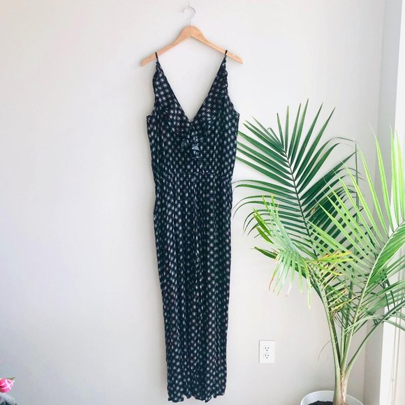 Anama Pants - Anama Faux Wrap Sleeveless Jumpsuit Black/White XL